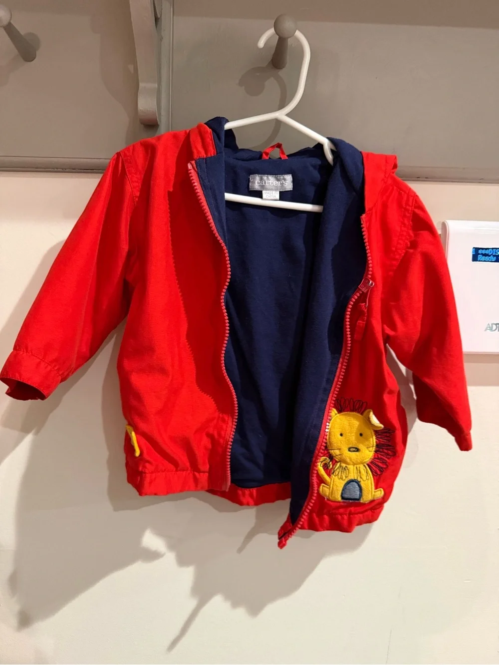 Carter's Red Hooded Raincoat with Lion Applique and Navy Lining